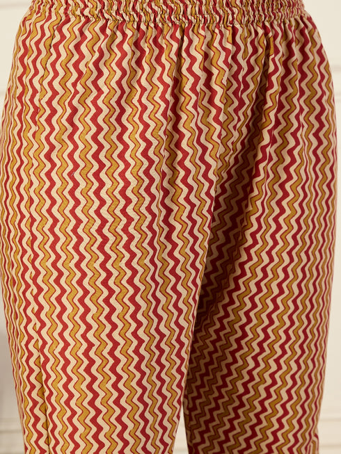 Alvami Women’s Red Printed A-Line Kurta Pant With Dupatta Set