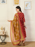 Alvami Women’s Red Printed A-Line Kurta Pant With Dupatta Set