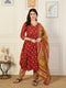 Alvami Women’s Red Printed A-Line Kurta Pant With Dupatta Set