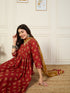 Alvami Women’s Red Printed A-Line Kurta Pant With Dupatta Set