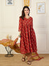 Alvami Women’s Red Printed A-Line Kurta Pant With Dupatta Set