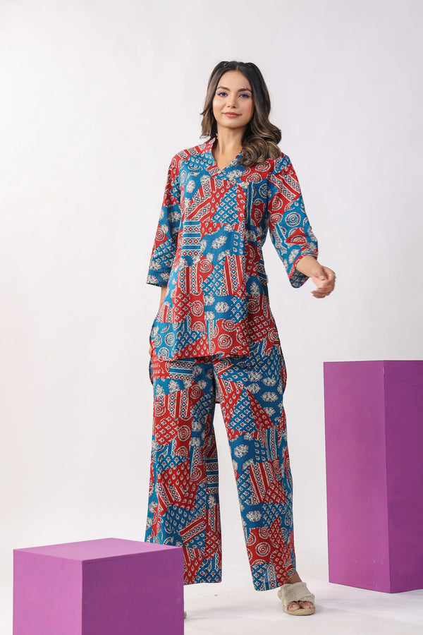 Printed Mandrain Collar Kurta And Pant Set