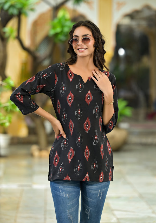 Black Ethnic Printed Straight Kurta