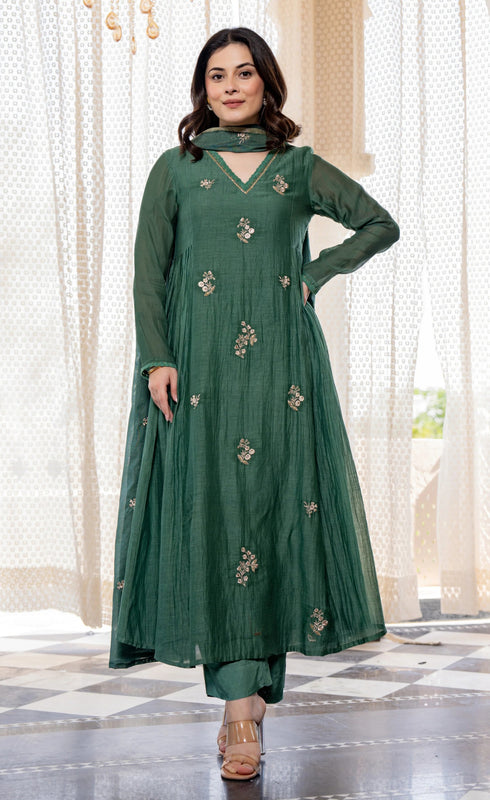 Alvami Women Silk Embroidery Kurta and Pant Set with Dupatta