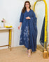 Alvami Women’s Blue Viscose A-Line Kurta with Floral Design & Pant With Dupatta Set