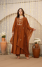 Alvami Women’s Premium Rust Silk Embroidered Anarkali Kurta Pant With Dupatta Set