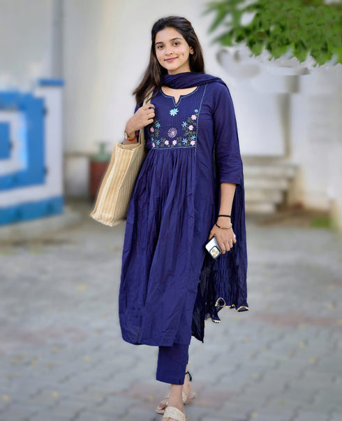 Alvami Women Embroidery Anarkali Kurta and Pant Set with Dupatta