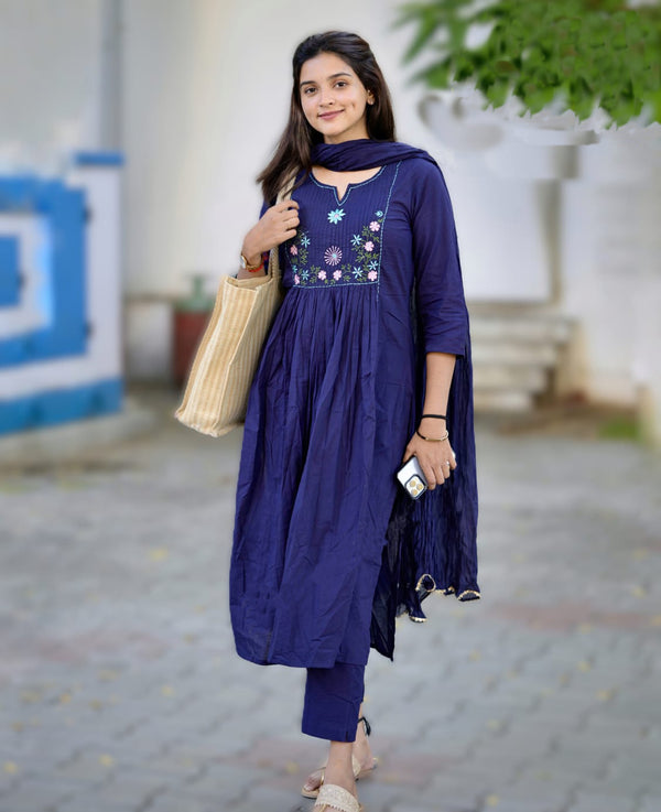 Alvami Women Embroidery Anarkali Kurta and Pant Set with Dupatta