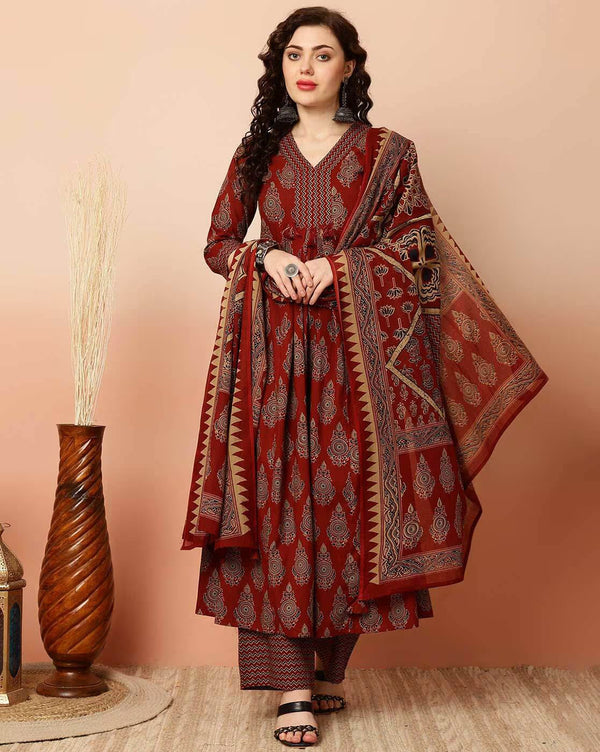 Viscose Black A-Line Kurta And Pant Set With Dupatta