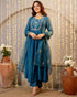 Alvami Women’s Premium Morepeach Silk Embroidered Anarkali Kurta Pant With Dupatta Set