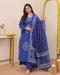 Alvami Women’s Blue Bandhani Print A-Line Kurta Pant With Dupatta Set