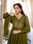 Alvami Women's Green Embroidered Silk Anarkali Suit Set with Dupatta | Premium Festive Wear