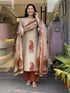 Alvami Women Rust&Beige Viscose Printed Straight Kurta Set with Printed Palazzo Pants & Dupatta