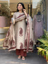Alvami Women Maroon&Beige Viscose Printed Straight Kurta Set with Printed Palazzo Pants & Dupatta