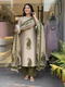 Alvami Women Green&Beige Viscose Printed Straight Kurta Set with Printed Palazzo Pants & Dupatta
