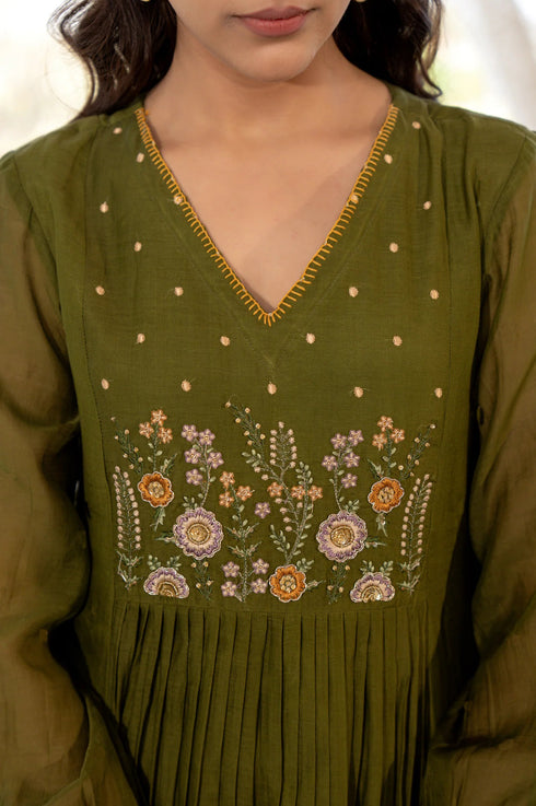 Alvami Women's Green Embroidered Silk Anarkali Suit Set with Dupatta | Premium Festive Wear