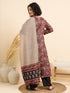 Alvami Women’s Rust Floral Printed Anarkali Kurta Pant With Dupatta Set