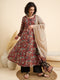 Alvami Women’s Rust Floral Printed Anarkali Kurta Pant With Dupatta Set