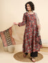 Alvami Women’s Rust Floral Printed Anarkali Kurta Pant With Dupatta Set