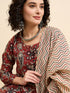 Alvami Women’s Rust Floral Printed Anarkali Kurta Pant With Dupatta Set