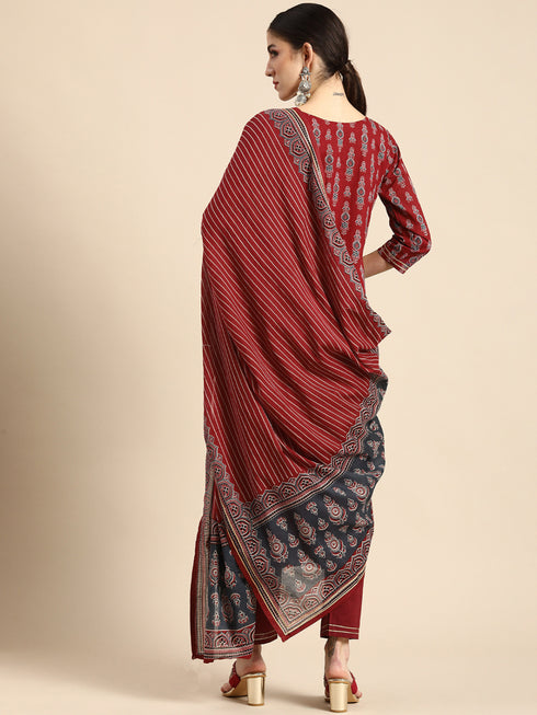 Viscose Red Kurta And Pant Set With Dupatta