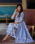 White, Blue Floral Print Viscose Rayon Kurta, Pant And Dupatta Set