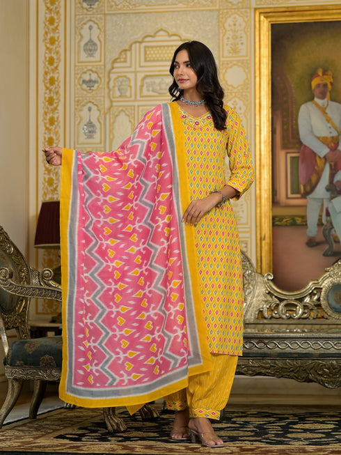 Orange Embroidery Viscose Rayon Kurta, Pant And Dupatta Set