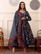 Women Blue Floral Printed Anarkali Kurta Pant Set with Dupatta