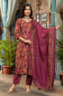 Red Embroidery Viscose Rayon Kurta, Pant And Dupatta Set