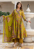 Alvami Women’s Yellow Printed Viscose Angrakha Kurta Set with Dupatta