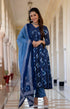 Blue Printed Viscose Rayon Kurta, Pant And Dupatta Set