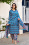 Blue Floral Print, Embellished Viscose Rayon Kurta, Pant And Dupatta Set
