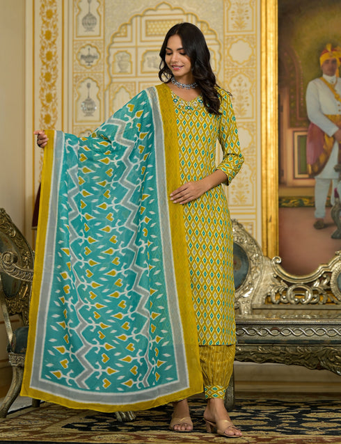 Green Embroidery Viscose Rayon Kurta, Pant And Dupatta Set