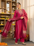 Alvami Women’s Pink Embroidered Straight Silk Kurta Pant With Dupatta Set