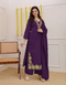 Alvami Women Purple Viscose Straight Kurta with Embroidered Neckline & Pant With Dupatta Set