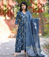 Alvami Women’s Blue Viscose Floral Printed Anarkali Kurta Set with Dupatta