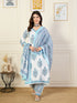 Alvami Women's White Printed Viscose Straight Kurta Pant With Dupatta Set