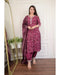 Wine Embroidery Viscose Rayon Kurta, Pant And Dupatta Set