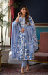 White, Blue Floral Print Viscose Rayon Kurta, Pant And Dupatta Set
