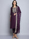 Wine Embroidery silk Kurta And Pant Set With Dupatta
