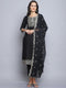 Black Embroidery silk Kurta And Pant Set With Dupatta