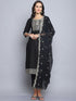 Black Embroidery silk Kurta And Pant Set With Dupatta