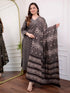 Black Embroidery Viscose Rayon Kurta, Pant And Dupatta Set