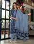 Blue Embroidery Viscose Rayon Kurta, Pant And Dupatta Set