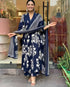 Women's Viscose Block Print Anarkali Kurti with Pant and Printed Dupatta Set