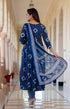 Blue Printed Viscose Rayon Kurta, Pant And Dupatta Set