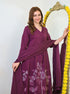 Alvami Women’s Wine Viscose A-Line Kurta with Floral Design & Pant With Dupatta Set