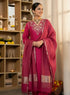 Alvami Women’s Pink Embroidered Straight Silk Kurta Pant With Dupatta Set