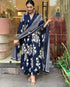 Women's Viscose Block Print Anarkali Kurti with Pant and Printed Dupatta Set