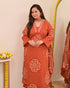Alvami Women’s Orange Bandhani Print A-Line Kurta Pant With Dupatta Set